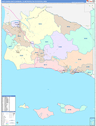 Santa Maria-Santa Barbara Metro Area Wall Map Color Cast Style 2026